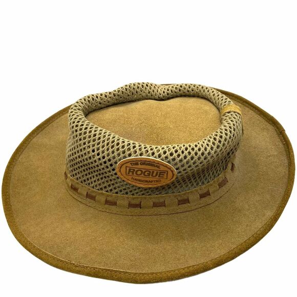 Rogue Safari Hat South Africa Unisex Khaki Suede Mesh Retro Size Medium M 6 5/8 - Picture 2 of 16